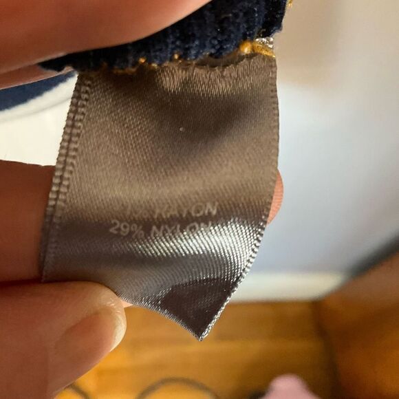 Marled Bell Sleeve Ribbed Contrast Sweater, M, Navy - Picture 12 of 14